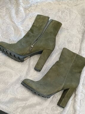 Women’s Olive Suede Block Heel Ankle Boots